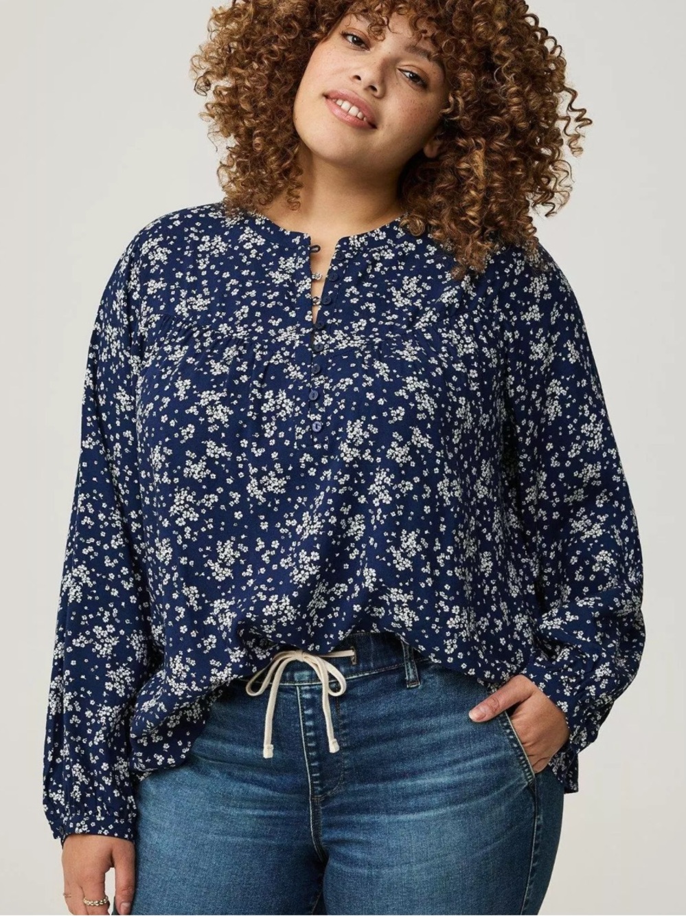 Torrid Relaxed Button Front Blouse Navy Blue Floral Size 3X